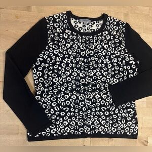 NWOT Classiques Entier Black and White animal print merino wool Cardigan